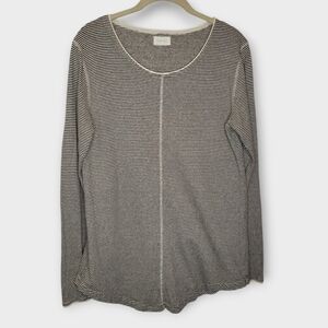 Poetry Long Sleeve Striped Curved Hem Top 6 Cream Brown Hemp Organic Cotton